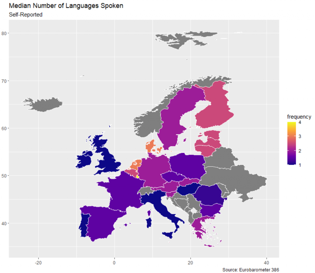 Graph median number of languages spoken in EU